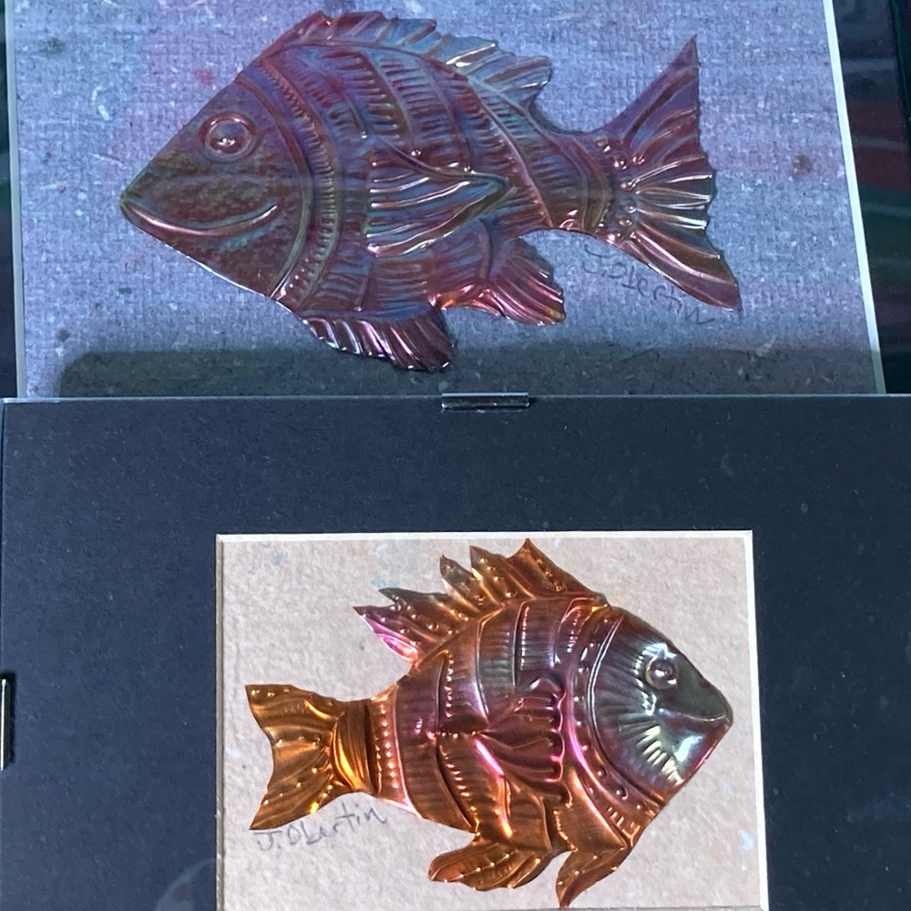 Artisan Metal Fish Wall Decor Signed Framed One of a Kind Pieces